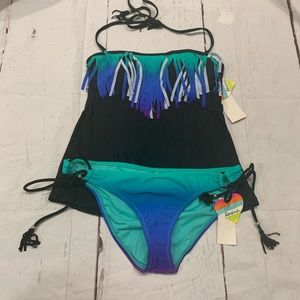 Raisins Ombre Fringe Tankini Top Womens Swimsuit Small